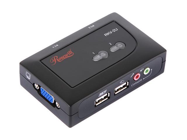 Rosewill RKV-2U 2 Port Slim Palmtop USB KVM Switch w/ Audio & Mic/ Black Shell