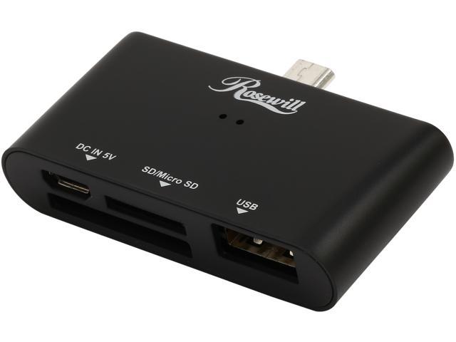 Rosewill RHBM-100-U2 - Multi-Functional SD / Micro SD / USB 2.0 / Micro-B Card Reader OTG Connection Kit, Black