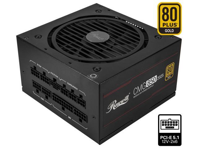 Rosewill CMG 850W, ATX 3.0 & 3.1 Compatible, 80+ Gold 850W Full Modular Power Supply, PCIe 5.0 600W 12V-2x6 Connector, 100% Japanese Capacitors, 120mm FDB Fans - CMG850G5