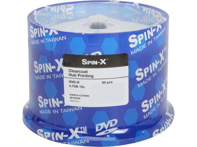 SPIN-X 4.7GB 16X DVD-R ClearCoat Metalized Hub 50 Packs Spindle Disc Model 47DR16-CC50C (46153795)