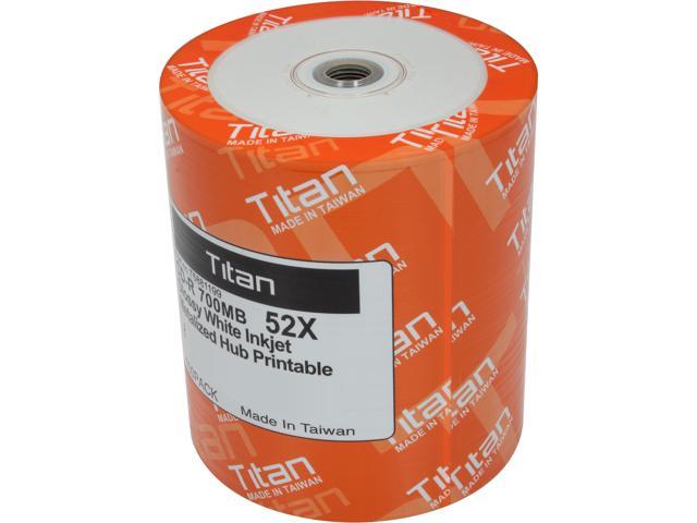 Titan 700MB 52X CD-R Glossy White Inkjet Hub Printable Metalized Hub 100 Packs Disc Model T5881199