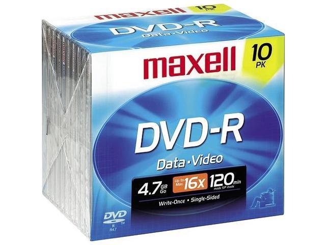 maxell 4.7GB 16X DVD-R 10 Packs Slimline Jewel Case Disc Model 638004