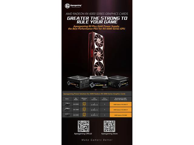 APEXGAMING AG Series Gaming Power Supply (AG-850M), 850W 80 Plus Gold  Certified, Fully Modular, Active PFC, Continuous Power 850W, Peak Power  1050W Power Supplies