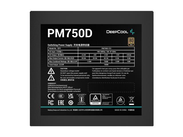 DeepCool PM750D, 80 PLUS Gold Certified, Non-Modular, Black Flat