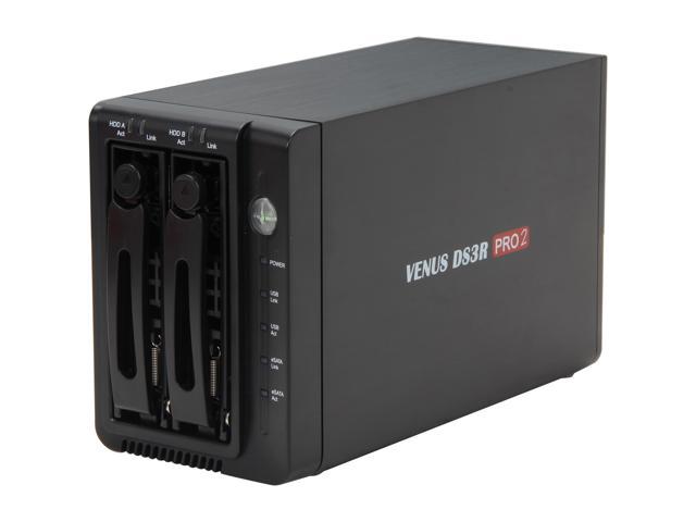 AMS VENUS DS-DS3RPRO2 Aluminum / Plastic 3.5" Black SATA I/II/III USB 3.0 & eSATA 2 Bay Hot-Swappable RAID Storage Enclosure
