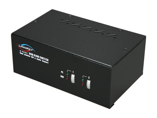 Linkskey 2-Port Dual Monitor DVI/DVI USB Audio and Microphone KVM Switch with Cables LDV-DM202AUSK