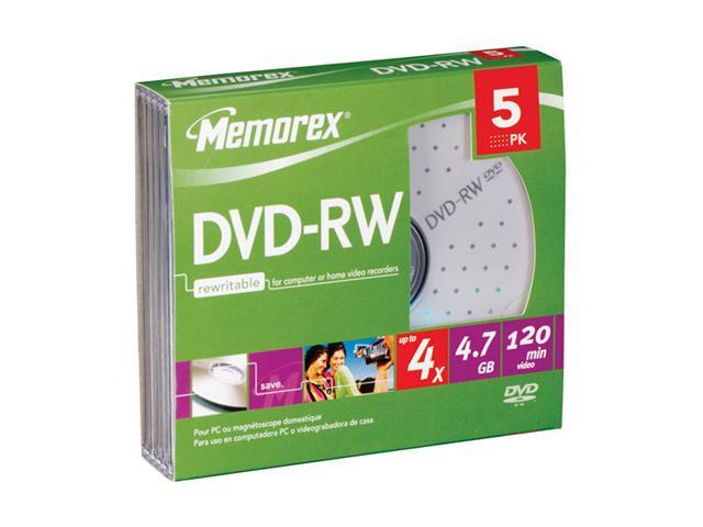 memorex 4.7GB 4X DVD-RW 5 Packs Slim Jewel Case Media Model 05745