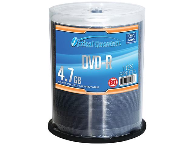 Optical Quantum 4.7GB 16X DVD-R White Inkjet Hub Printable 100 Packs Spindle Disc Model OQBQDMR16WIP