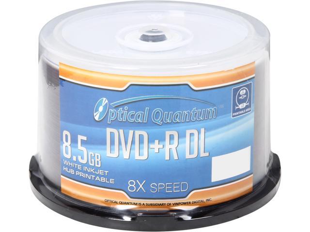 Optical Quantum 8.5 GB 8X DVD+R DL White Inkjet Hub Printable 50 Packs Spindle Disc Model OQDPRDL08WIP-H