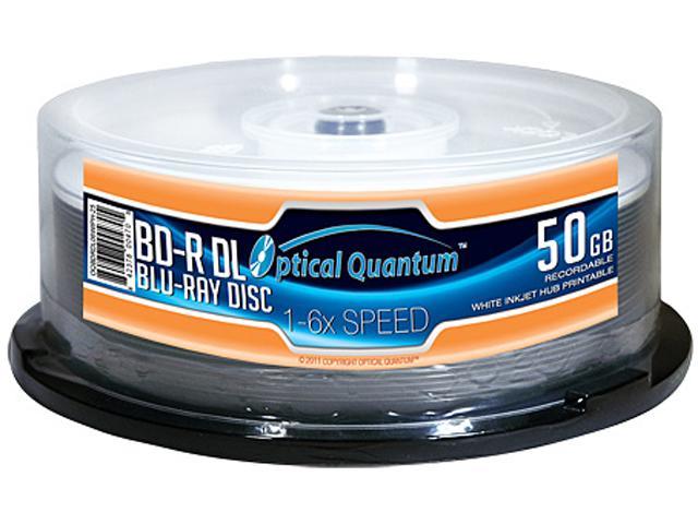 Optical Quantum 50GB 6X BD-R DL White Inkjet Hub Printable 25 Packs Spindle Disc Model OQBDRDL06WIPH-25