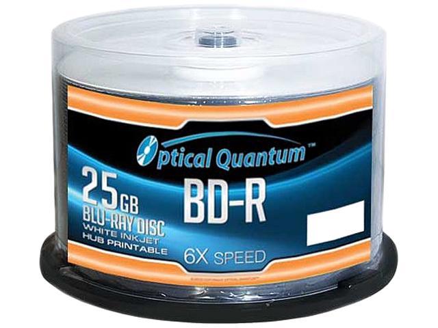 Optical Quantum 25GB 6X BD-R White Inkjet Printable 50 Packs Spindle Blu-ray Disc Model OQBDR06WIP-H-50