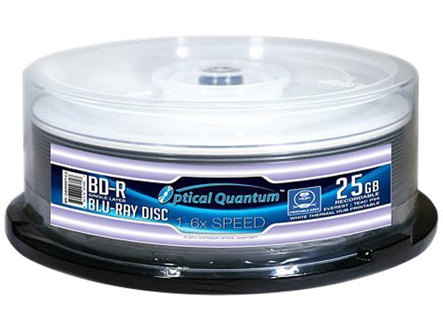 Optical Quantum 25GB 6X BD-R White Thermal Everest Hub Printable 25 Packs Spindle Blu-ray Disc Model OQBDR06WTP-E-25