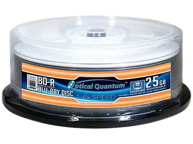 Optical Quantum 25GB 6X BD-R Gloss White Inkjet Printable 25 Packs Spindle Blu-ray Disc Model OQBDR06GWIP-H-25