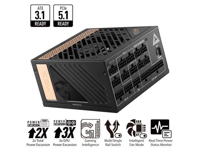 MSI - MEG Ai1300P PCIE5, 80+ PLATINUM Full Modular Gaming PSU, 12V-2x6 Cable, 5080 5090 ATX 3.1 & PCIE 5.1 Ready, 1300W Power Supply, 10 Year Warranty