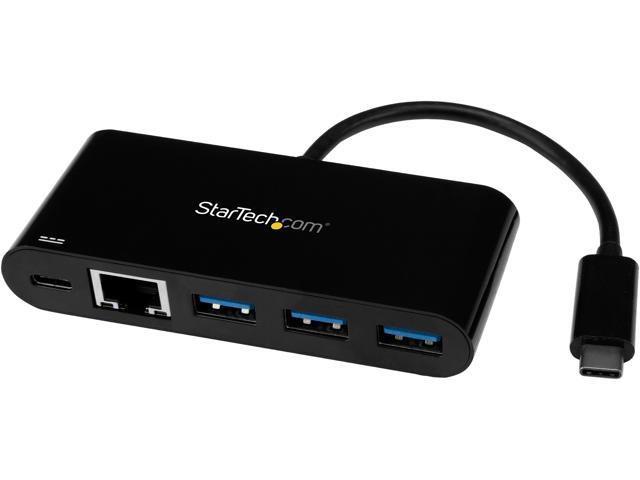 StarTech US1GC303APD USB C to Ethernet Adapter with 3-Port USB 3.0 Hub and Power Delivery - USB-C Gigabit Network Adapter USB Hub w/ 3 USB-A Ports