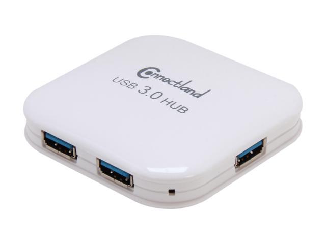 Connectland CL-HUB20127 USB 3.0 4-port Pocket Size Hub, 5Gbps Data Rate, Free AC Adapter and Cable - White