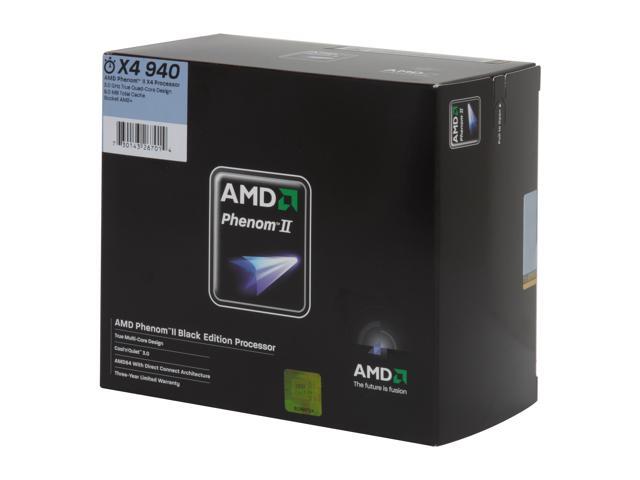 AMD Phenom II X4 940 Black Edition - Phenom II X4 Deneb Quad-Core 3.0 GHz Socket AM2+ 125W Processor - HDZ940XCGIBOX
