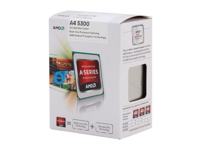 AMD A4-5300 - A-Series APU Trinity Dual-Core 3.4GHz (3.6GHz Turbo) Socket FM2 65W AMD Radeon HD 7480D Desktop APU (CPU + GPU) with DirectX 11 Graphic - AD5300OKHJBOX