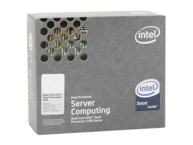 Intel Xeon 5150 Woodcrest 2.66GHz 4MB L2 Cache LGA 771 40W Dual-Core Active or 1U Processor