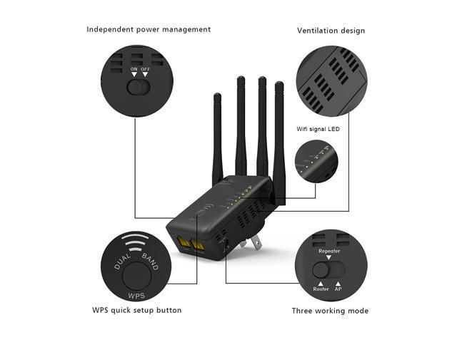 WAVLINK AC1200 WiFi Long Range Extender,1200Mbps Dual Band 5G WiFi Booster 5K Signla Amplifier Repeater/Access Point/Router with 4 Band Antennas for Office,Home,Outdoor