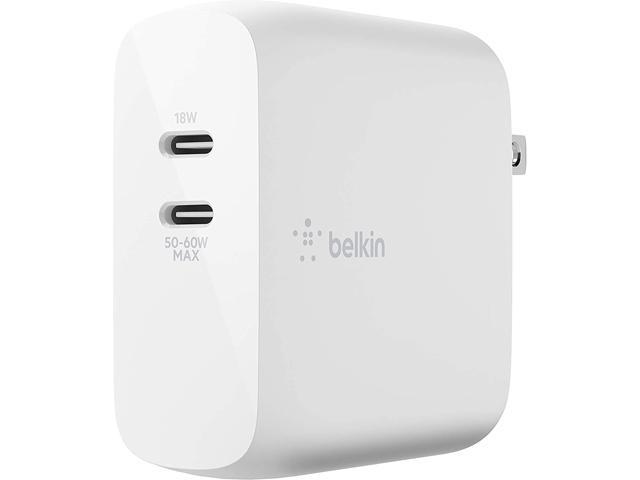 Belkin 68W Dual USB-C Wall Mount GaN Charger PD Power Delivery for iPhone Fast Charger, MacBook Pro Charger, iPad Pro, Pixel, Galaxy, and More (WCH003DQWH)