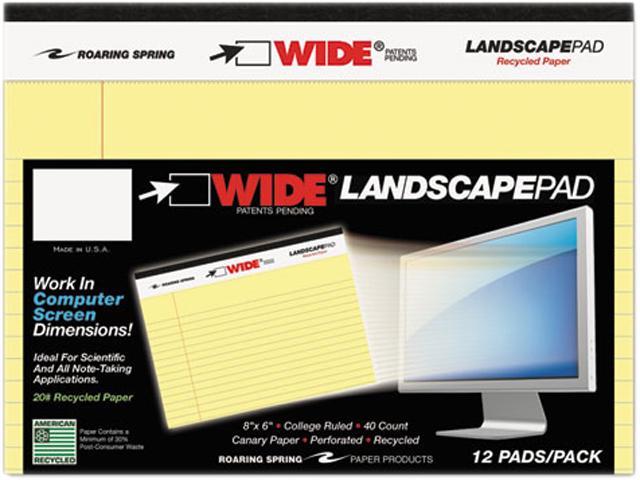 Writing Pad College Ruled 8 X 6 Canary, Landscape Format Writing Pad