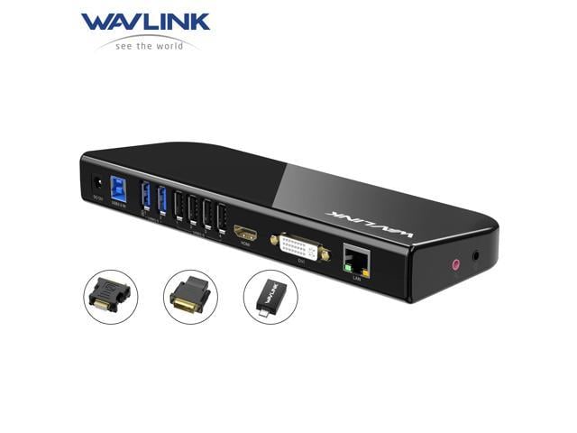 Wavlink USB 3.0  Universal Laptop Docking Station Dual Monitor with HDMI & DVI/VGA with Gigabit Ethernet, 6 USB Ports, Audio for Laptop, PCs Support Windows, MacOS, ChromeOS, Ubuntu 20.04, 22.04