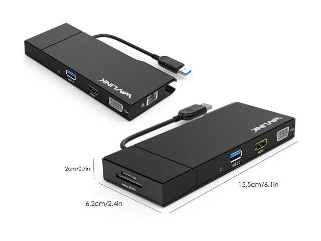 Wavlink Universial Travel USB 3.0 Dock Dual Display HDMI & VGA with Gigabit  Ethernet, USB 3.0 Port, Removable Card Reader, HDMI up to 2560x1440 and 
