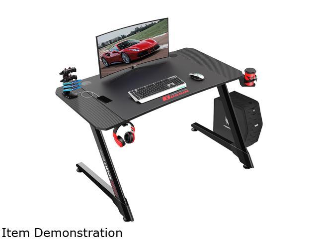 Bossin 44 Inch Ergonomic Gaming Desk, Z-Shaped Office PC Computer Desk with Large Mouse Pad, Gamer Tables Pro with USB Gaming Handle Rack, Stand Cup Holder&Headphone Hook