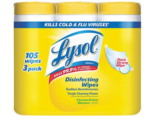 LYSOL Brand RAC82159 - Disinfecting Wipes, 7 x 8, Lemon and Lime Blossom, 35/Canister, 3/Pack
