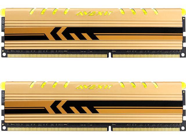 Avexir Core Series 16GB (2 x 8GB) DDR3 1600 (PC3 12800) Desktop Memory, gold heatsink with yellow LED under item caption Model AVD3U16001108G-2CEY