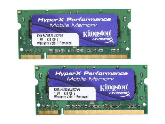 HyperX 2GB (2 x 1GB) 200-Pin DDR2 SO-DIMM DDR2 800 (PC2 6400) Dual Channel Kit Laptop Memory Model KHX6400S2LLK2/2G