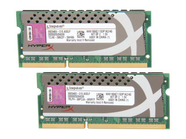 HyperX 4GB (2 x 2GB) 204-Pin DDR3 SO-DIMM DDR3 1866 HyperX Plug n Play Laptop Memory Model KHX1866C11S3P1K2/4G
