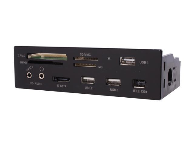 nMEDIAPC ZE-C128 USB 2.0 Black Aluminum Panel 5.25"All-in-one USB x 3 / IEEE 1394 / eSATA / HD (or AC97) Audio Internal Card Reader