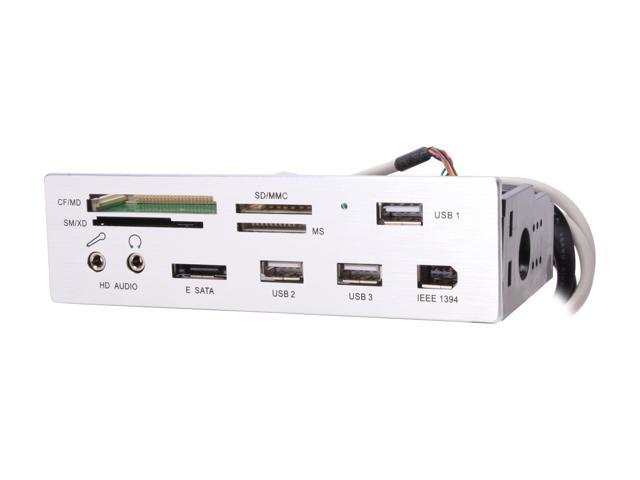 nMEDIAPC ZE-C138 Silver Aluminum Panel 5.25"All-in-one USB X 3 / IEEE 1394 / eSATA / HD (or AC97) Audio Internal Card Reader