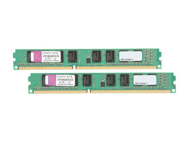 Kingston ValueRAM 2GB (2 x 1GB) DDR3 1066 (PC3 8500) Dual Channel Kit Desktop Memory Model KVR1066D3N7K2/2G