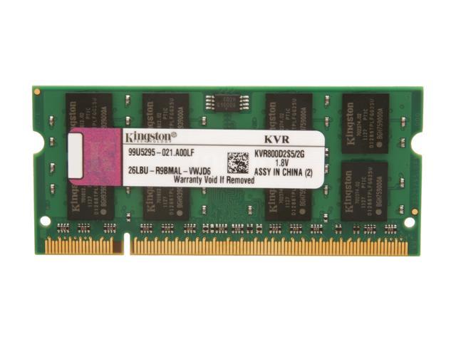 Kingston 4GB (2 x 2GB) 200-Pin DDR2 SO-DIMM DDR2 800 (PC2 6400) Laptop Memory Model KVR800D2S5/2G