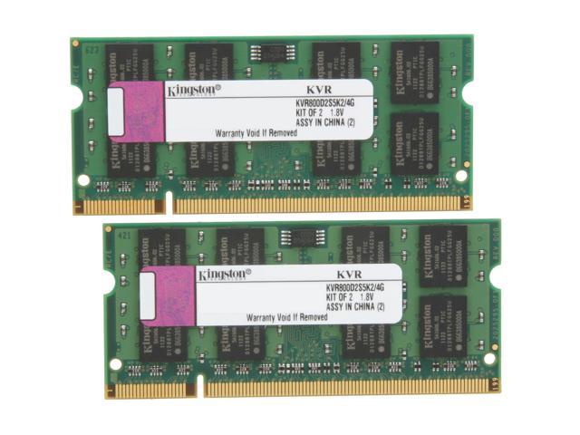 Kingston 4GB (2 x 2GB) 200-Pin DDR2 SO-DIMM DDR2 800 (PC2 6400) Dual Channel Kit Laptop Memory Model KVR800D2S5K2/4G