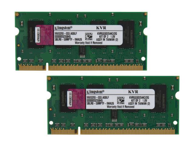 Kingston 2GB (2 x 1GB) 200-Pin DDR2 SO-DIMM DDR2 533 (PC2 4200) Dual Channel Kit Laptop Memory Model KVR533D2S4K2/2G