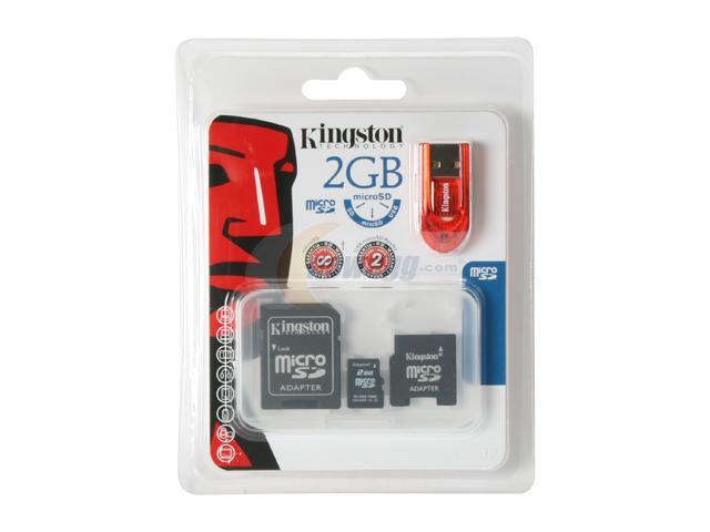 Kingston 2GB MicroSD Flash Card with 2 adapters (miniSD and full-size SD) and USB reader Model MBLY/2GB