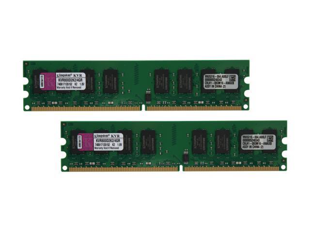 Kingston 4GB (2 x 2GB) DDR2 800 (PC2 6400) Dual Channel Kit Desktop Memory Model KVR800D2K2/4GR