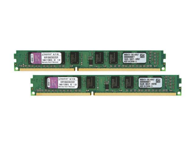 Kingston ValueRAM 2GB (2 x 1GB) DDR3 1066 (PC3 8500) Dual Channel Kit Desktop Memory Model KVR1066D3K2/2GR