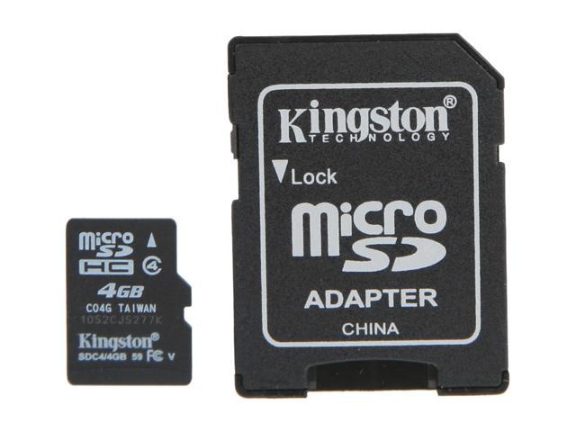 Kingston 4GB microSDHC Flash Card W/ E-Tail clamshell Model SDC4/4GBET