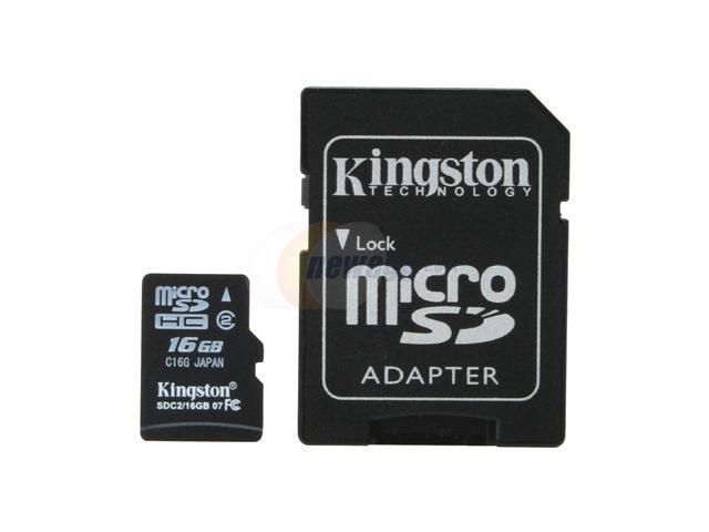 Kingston 16GB microSDHC Flash Card w/ Adapter Model SDC2/16GB