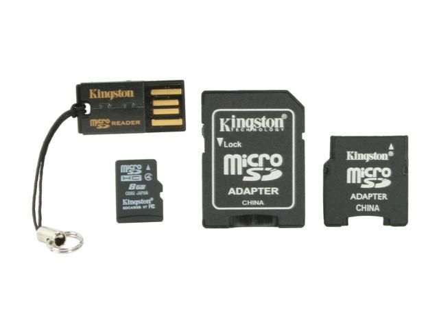 Kingston 8GB microSDHC Flash Card with Adapters & USB Reader Model MBLYG2/8GB