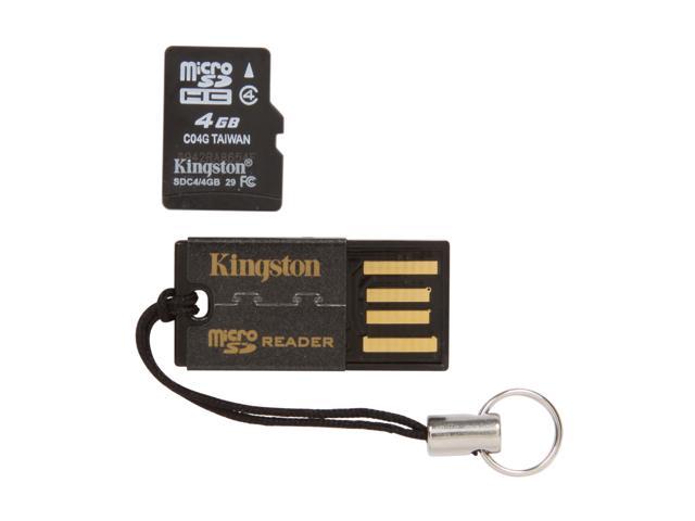 Kingston 4GB microSDHC Flash Card with microSD/SDHC USB Reader Model MRG2+SDC4/4GB