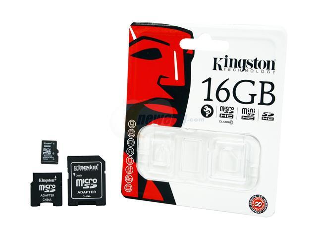Kingston 16GB microSDHC Flash Card w/2 Adapters Model SDC10/16GB-2ADP ...