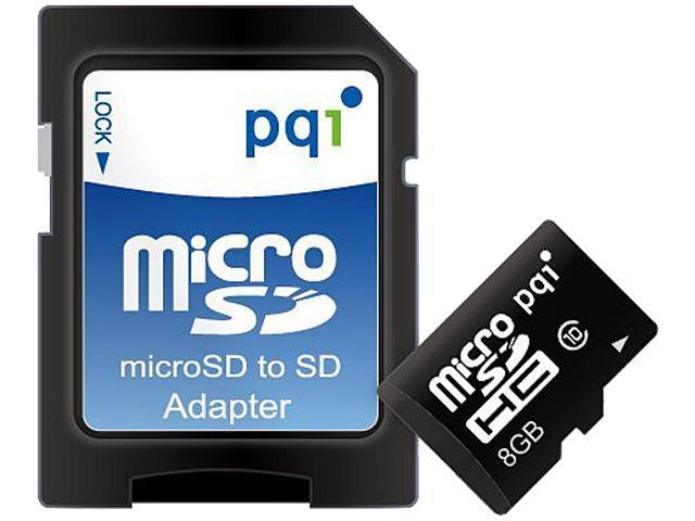 PQI 8GB microSDHC Flash Card with SD Adaptor Model 6ARH-008GXX99X