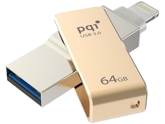 PQI iConnect Mini [Apple MFi] 64GB Mobile Flash Drive w/ Lightning Connector for iPhones / iPads / iPod / Mac & PC USB 3.0 (Gold) Model 6I04-064GR2001