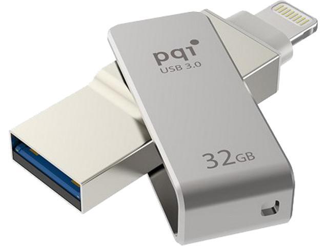PQI iConnect Mini [Apple MFi] 32GB Mobile Flash Drive w/ Lightning Connector for iPhones / iPads / iPod / Mac & PC USB 3.0 (Iron Gray) Model 6I04-032GR1001